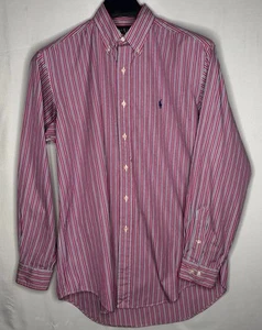 Ralph Lauren Classic Fit Men's Pink Striped Button-Down Shirt 100% Cotton M 15.5 - Picture 1 of 6