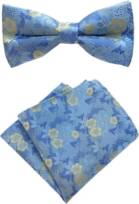 Conjunto de pajaritas para hombre azul cielo amarillo primavera floral fiesta boda seda cachemira B... Foto 1 de 4