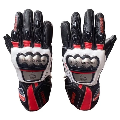 Guantes de cuero para carreras de motocicletas Ducati Corse negro rojo blanco equipo de protección de motociclista Foto 1 de 4