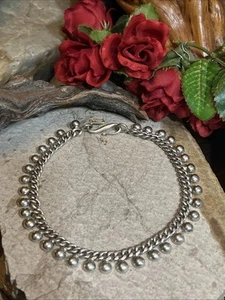30. Vintage BA Bali Suarti Sterling Silver Curb Dot Dangle Anklet 28.4g, 9 3/4" - Picture 1 of 21
