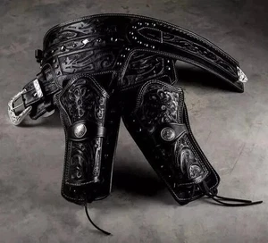 Western Dual Gun Holster Belt Premium Leather Revolver .22 .38/357 .44/45 Cal - Picture 1 of 5