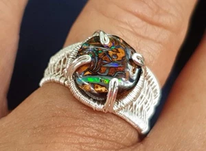 Australian Boulder Opal Fine Silver Ring SIZE 8 US - Picture 1 of 22