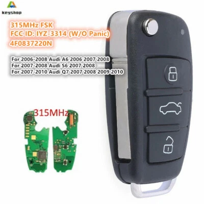 Remote Fob Flip Key 8E Chip 315MHZ For 2006-2015 A6 Q7 S6 IYZ 3314 4F0837220N Foto 1 de 3