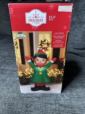 Holiday Time Christmas Elf 4 pies de alto inflable soplado por aire nuevo en caja Foto 1 de 4