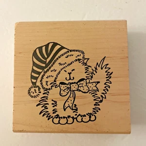 Sello de goma Michele Sleight - Escribir impresión - Gato con lazo en sombrero de Navidad - Imagen 1 de 2