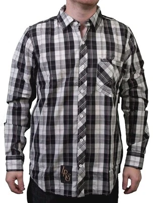LRG Mens Off White Black Sicker Than Most Long Sleeve Woven Button Up Down Shirt - Imagem 1 de 2