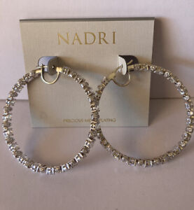 New Nadri CZ Earrings Freya Hoop Inside Out Rhodium Plate $175 Bridal Prom