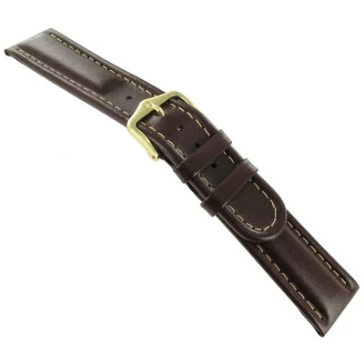 Correa de reloj de cuero Hirsch Mustang - Hebilla dorada brillante + Batería extra Foto 1 de 4