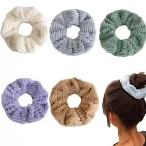 Large Furry Faux Rabbit Fur Hair Scrunchies for Women Fuzzy Fur Hair Ties Art... - Picture 1 of 7