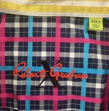 Robert Graham LS Button Front Shirt Neon Blue and Pink Checks Flip Cuffs sz 2XLT