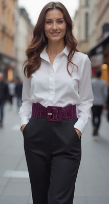 Mujeres Moda Púrpura Elástico Cintura Cinturón Cadera Cintura Alta Hebilla Cuadrada XS S M Foto 1 de 4