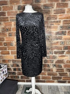 MARINA BLACK DEVORE OCELOT DRESS UK SIZE 10 VGC - Picture 1 of 6