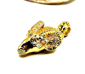 Handmade Greek Ram Head Aries Zodiac Sterling Silver 925 Gold Plated Pendant - Picture 1 of 5