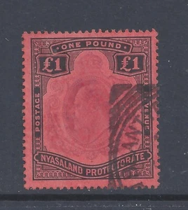 NYASALAND EVII 1908 £1 PURPLE AND BLACK/RED USED  SG 81 - Picture 1 of 2