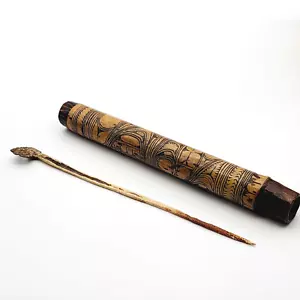 Papua New Guinea Lime Container with Spatula Carved Tribal - Picture 1 of 13