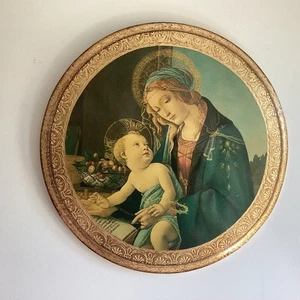 Florentine Religious Plaque 14" Round Gilt Italy Madonna of the Book Botticelli - Picture 1 of 17