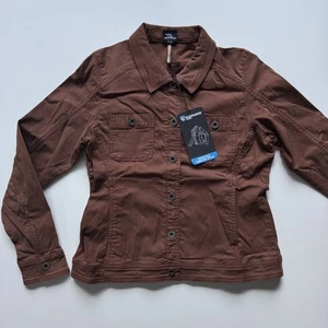 KUHL Kultivatr Stretch Twill Button Canvas Jacket Womens Small Burgundy UPF - Picture 1 of 17