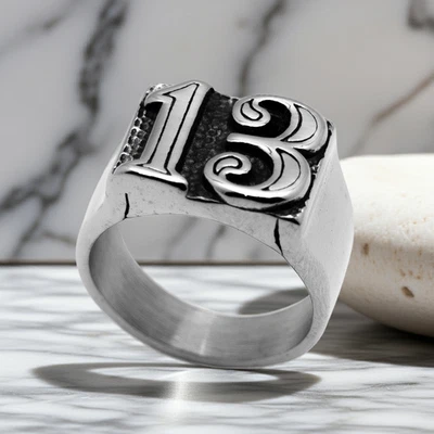 Unisex Lucky Number "13" Biker Ring Motorcycle Ring sizes 7-16,  39 - Image 1 of 4