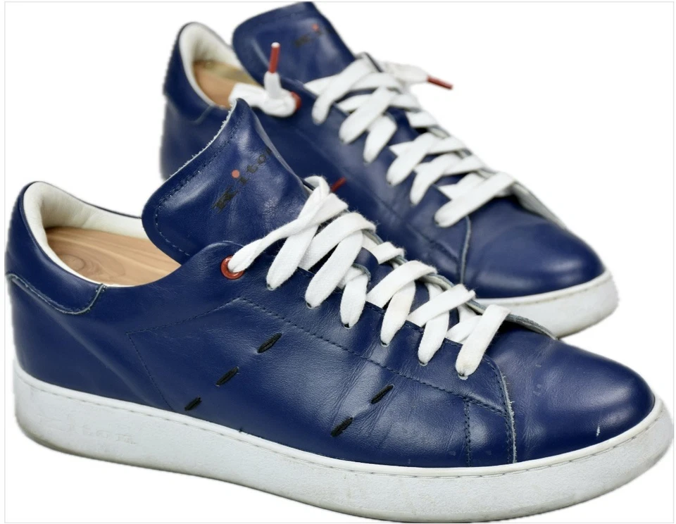 ZAPATOS ZAPATILLAS KITON piel de becerro azul hechos a mano lujo 42 = EE. UU. Talla 9 Foto 1 de 4