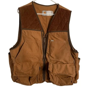 Vtg Carhartt Game Hunting Vest XL Tan Duck Canvas Brown Corduroy Made In USA - Picture 1 of 7