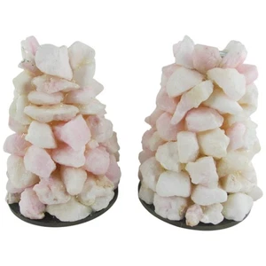 Coppia portacandele conici pietra quarzo rosa vintage 4" decorazione cristallo decorativo - Foto 1 di 6