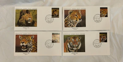Set Of 4 - 1986 FDC Marshall Islands 55¢ Stamp MAJESTIC CATS Info On Back - Image 1 of 4