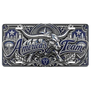 America's Team Bull Aluminum Car Tag Blue Silver Football Fan Metal Plate | Flat - Afbeelding 1 van 7