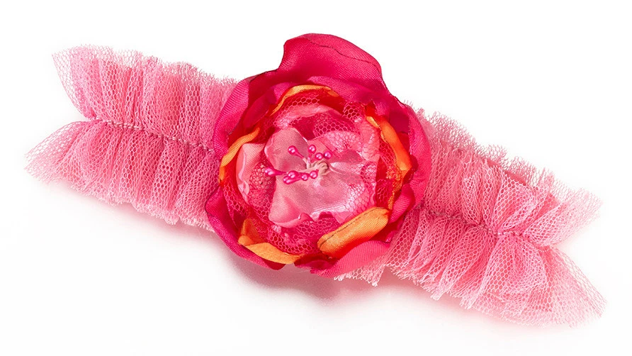 Hot Pink & Orange Tulle Bridal Garter - Flower Accent Bride Prom Garter - Image 1 of 1