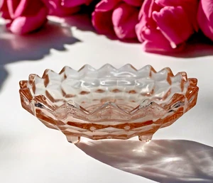 VTG Pink Depression Glass Candy Trinket Dish 3 Footed Round Scalloped Edge - Picture 1 of 9