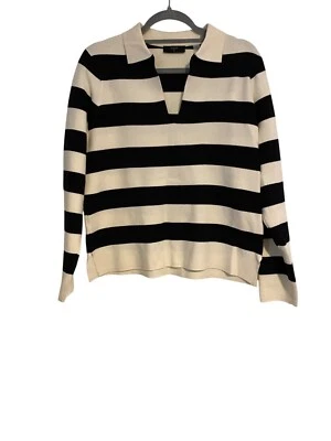 Suéter Tahari Para Mujer M Azul Marino Crema Rayas Cuello Manga Larga Informal Preppy Foto 1 de 4