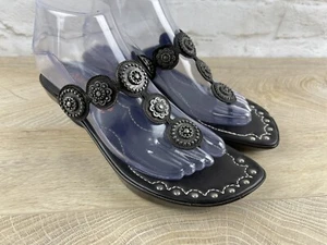 Donald J. Pliner Brown Silver Studs Leather Sandals Heels Size 8.5 M Italy - Picture 1 of 12