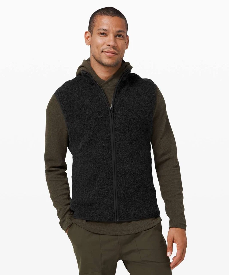 Lululemon Tundra Trek Black Wool Sherpa Fleece Zip-Up Vest, Size Large - Image 1 of 4