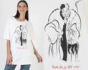 Vintage Disney Cruella Deville T Shirt White 101 Dalmatians Movie One Size Tee - Picture 1 of 6