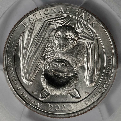 2020 PCGS MS64 Struck Thru Bat American Samoa NP Pandemic Quarter Mint Error Cover