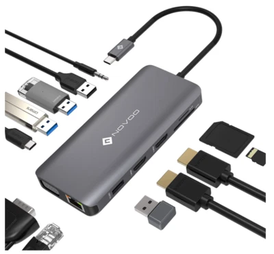 NOVOO Docking Station Triple Display USB-C  HDMI+VGA+Ethernet+100W USBC PD+4USB - Image 1 of 4