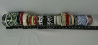 Ribbon Spools Lot 28 Mixed Varity Mostly NEW Used Football Zebra Sheer Hearts  - Image 1 of 4