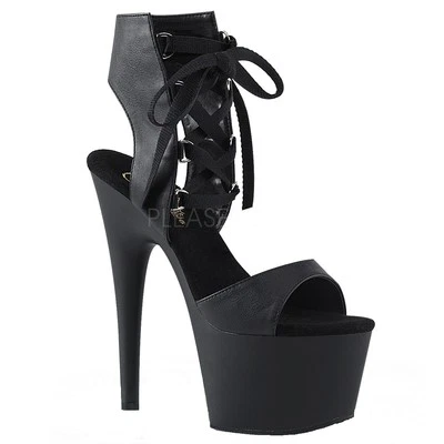 Sandalia botín plataforma tacón de aguja Pleaser Adore-700-14 con cordones delanteros 7". Foto 1 de 4