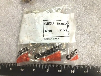 QTY 10 CAMOZZI GSCU 04-04 N.10 20V1 Flow Control 1/4" OD Tube x 1/4" NPT - Image 1 of 4