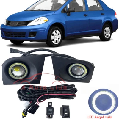 PARA 07-11 NISSAN VERSA PARACHOQUES CONDUCCIÓN LUCES ANTINIEBLA MAZORCA HALO ANILLO ÁNGEL CON JUEGO DE BISEL Foto 1 de 4