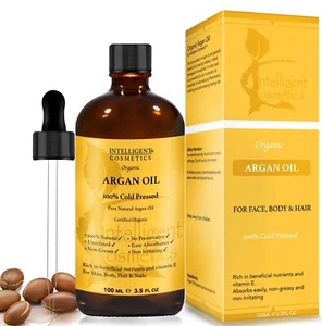 Organic Argan Oil 100% Cold Pressed Pure Virgin Vegan for Hair Beard & Skincare - Picture 1 of 9