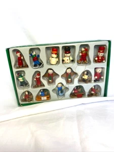 Miniature Christmas Tree Ornaments Wooden Painted 17 piece - Picture 1 of 4