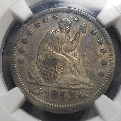 WOW! NGC XF45 Looks AU 1853 Seated liberty 25C quarter COMBINE SHIPPING! Cover