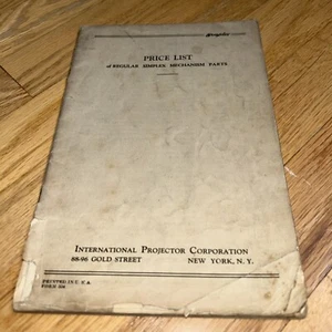 1930's SIMPLEX MECHANISM PARTS Price List INTERNATIONAL PROJECTOR Corp. - Picture 1 of 11