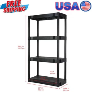 Plastic Garage Shelves Storage Organizer 4-Tier Shelf Heavy Duty Shelving Unit - Picture 1 of 4