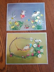 Vintage Set Of 2 Dufex Silver Foil Prints England Fairy Tale Mice  6.25x8.25"  - Picture 1 of 2