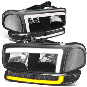 Fit 99-06 Sierra 1500-3500 Yukon Switchback L-LED DRL Headlight Lamp Black/Clear