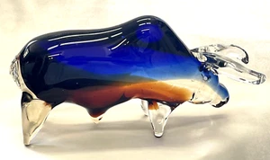 Vintage SALVIATI Italian Art Glass Sommerso Bull Sculpture Figurine 11" - Picture 1 of 15