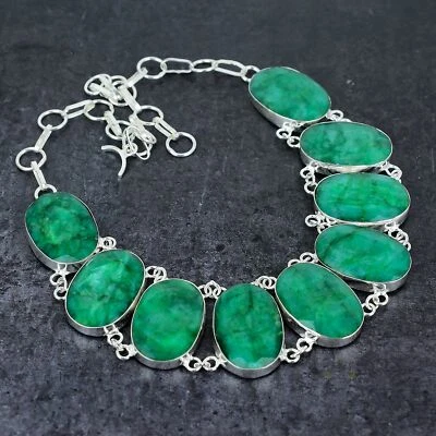 Emerald(Simulated) Gemstone Handmade 925 Sterling Silver Jewelry Necklace 18" b3 - Image 1 of 4