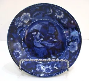 Antike Clews garantiert Staffordshire Flow blaue Schüssel 6 5/8" Heiligabend Wilkes - Bild 1 von 5
