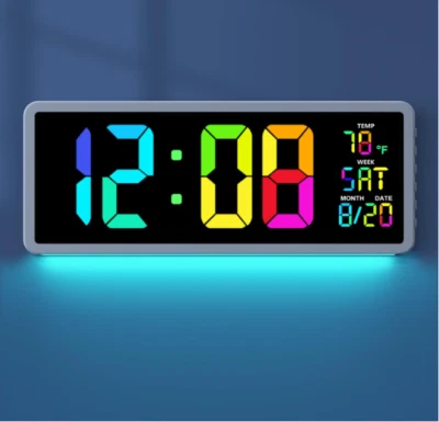 16" Large Colorful Digital Wall Clock 7 Night Lights, 5 Dimmer, Big Led Display - Image 1 of 4